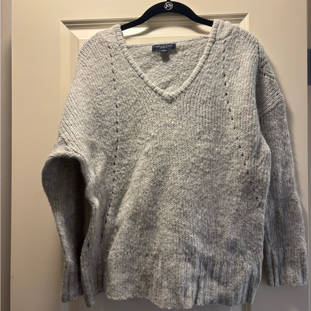 American Eagle Outfitters Gray V-Neck Sweater